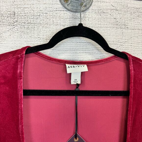 Ava & Viv Plus Size Pink Mauve Velvet Rose Long Sleeve Dress Size 2X - Picture 5 of 10